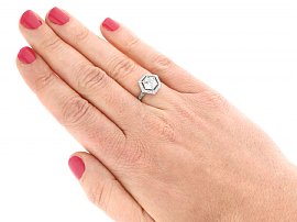 Wearing Hexagon Halo Diamond Engagement Ring