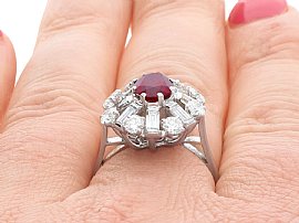 Thai ruby cluster ring on hand