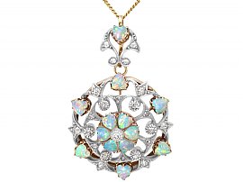 2.38ct Opal and 0.72ct Diamond, 12ct Yellow Gold Pendant / Brooch - Antique Circa 1880