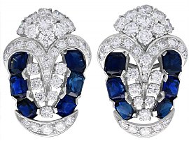 3.78ct Sapphire and 4.21ct Diamond, Platinum Earrings - Art Deco - Vintage Circa 1940