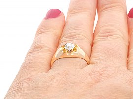 Yellow Gold Gentlemans Antique Diamond Ring On Hand
