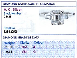 Diamond And Platinum Solitaire Ring Certificate