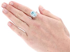 Aquamarine and Diamond Platinum Ring Wearing
