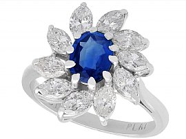 1.20ct Sapphire and 2.25ct Diamond, 18ct White Gold Cluster Ring - Vintage Circa 1960