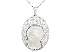 Mother of Pearl and 0.45 ct Diamond, Platinum Pendant - Antique Circa 1920