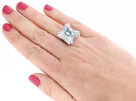 18ct White Gold Aquamarine and Diamond Ring Wearing 