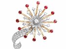 1.82 ct Ruby and 2.10 ct Diamond and 18 ct Yellow and White Gold Brooch - Vintage Circa 1960