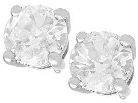 2.91ct Diamond and 18 ct White Gold Stud Earrings - Antique and Contemporary