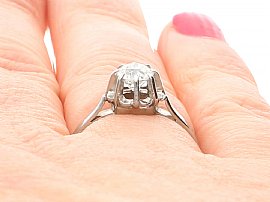 Old European Cut Diamond Engagement Ring on Finger