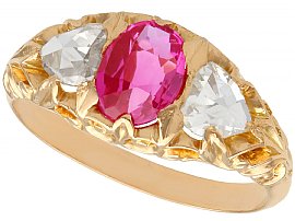 1.28ct Burmese Pink Sapphire and 0.76ct Diamond, 22ct Yellow Gold Trilogy Ring - Antique Victorian