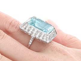 Emerald Cut Aquamarine Platinum Ring on Hand
