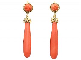 Coral and 20ct Yellow Gold Drop Earrings - Antique Circa 1830
