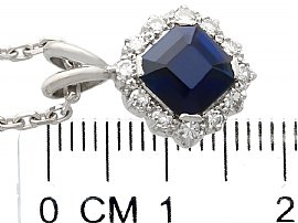 Square Cut Sapphire Pendant with Diamonds