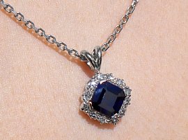 Square Cut Sapphire Pendant with Diamonds