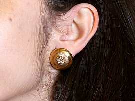 1960s Diamond Earrings in Gold Wearing 