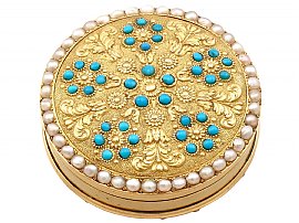 12ct Yellow Gold, Pearl and Turquoise Pill Box - Antique Circa 1815