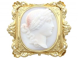 Carved Hardstone and 18 ct Yellow Gold Cameo Brooch - Antique Circa 1860