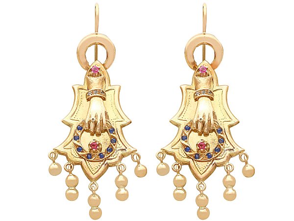Antique Sapphire Earrings with Rubies