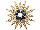 0.79ct Sapphire and Pearl, 9ct Yellow Gold Star Brooch - Victorian Style - Vintage 1965