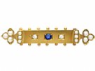 0.18ct Sapphire, Diamond and Pearl, 18ct Yellow Gold Bar Brooch - Antique Victorian (Circa 1890)