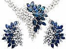 10.67ct Sapphire and 9.84ct Diamond, 15 ct  White Gold Earring and Necklace Set - Vintage Circa 1970