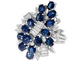 5.25ct Sapphire and 1.33ct Diamond, 14ct White Gold Cocktail Ring - Vintage Circa 1970