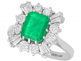 2.05ct Emerald and 1.23ct Diamond, 18ct White Gold Cluster Ring - Vintage 1986