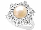 Natural Saltwater Pearl and 0.95ct Diamond, 18ct White Gold Dress Ring - Antique Circa 1930