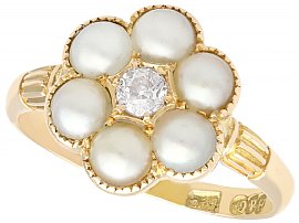 Antique Floral Pearl Ring Yellow Gold 