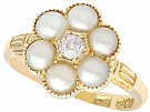 Natural Pearl and 0.20ct Diamond, 18ct Yellow Gold Cluster Ring - Antique Circa 1880