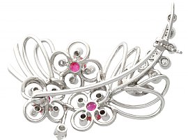 Ruby and Diamond Brooch White Gold 