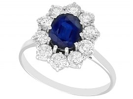 2.87ct Sapphire and 1.40ct Diamond, 18ct White Gold Cluster Ring - Vintage Circa 1975