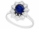 2.87ct Sapphire and 1.40ct Diamond, 18ct White Gold Cluster Ring - Vintage Circa 1975