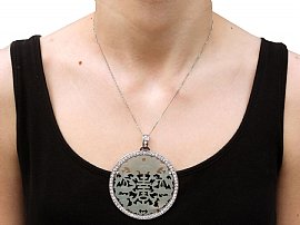 Vintage Jade Pendant Necklace wearing 