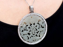 Vintage Jade Pendant Necklace detail wearing 