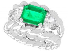 1.64 ct Colombian Emerald and 1.23 ct Diamond, 18 ct White Gold Dress Ring - Vintage Circa 1980