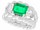 1.64 ct Colombian Emerald and 1.23 ct Diamond, 18 ct White Gold Dress Ring - Vintage Circa 1980