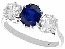 1.80ct Sapphire and 1.35ct Diamond, 18ct White Gold Trilogy Ring - Antique Circa 1935