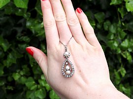 Large Antique Diamond and Pearl Pendant