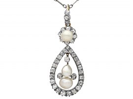 Natural Pearl and 1.42ct Diamond, 12ct Yellow Gold Pendant - Antique Circa 1880