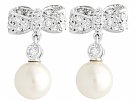 0.36ct Diamond and Pearl, 18ct White Gold Drop Earrings - Vintage Circa 1940