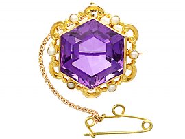 12.50ct Amethyst and Seed Pearl, 15ct Yellow Gold Brooch - Antique Circa 1890
