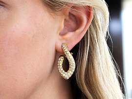 French Diamond Earrings for Sale Wearing