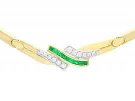 0.48ct Emerald and 0.42ct Diamond, 18ct Yellow Gold Necklace - Vintage Circa 1990