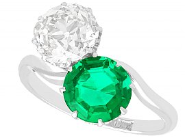 1.70 ct Colombian Emerald and 2.18 ct Diamond, Platinum Twist Ring - Antique Circa 1920