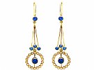 2.02ct Sapphire and Seed  Pearl, 15ct Yellow Gold Drop Earrings - Antique Circa 1910