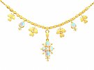 3.45ct Opal and 0.27ct Diamond, 22ct Yellow Gold Necklace - Antique Circa 1890