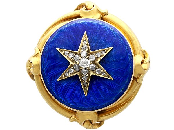 Blue Enamel Brooch with Diamonds
