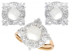 4.08ct Diamond and Pearl, 12ct Yellow Gold Earring and Ring Set - Antique Circa 1870