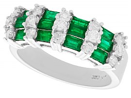 0.75ct Emerald and 0.58ct Diamond 14ct White Gold Dress Ring - Vintage Circa 1980
